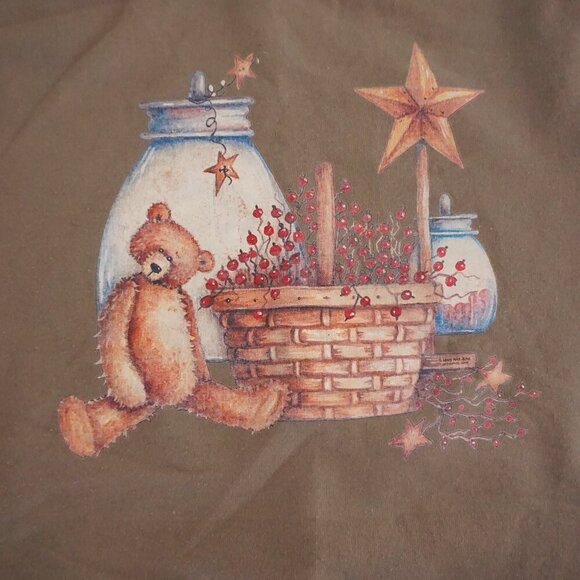 Vintage Jerzees Brown Teddy Bear Basket Vase Cotton Blend Crewneck Sweater S - Picture 9 of 12